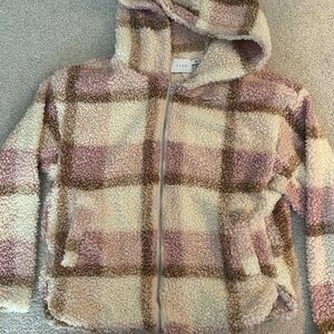 Lush Plaid Teddy Jacket - Cream, Pink, Brown